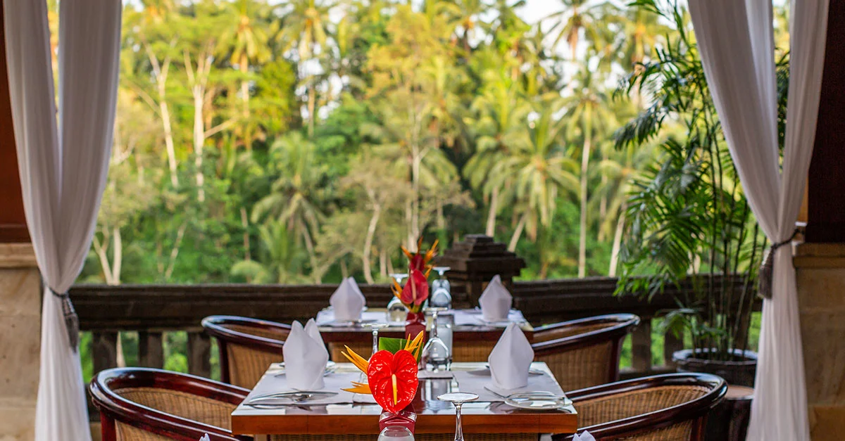 CasCades Restaurant dining view in Ubud, Bali, perfect for reservations.