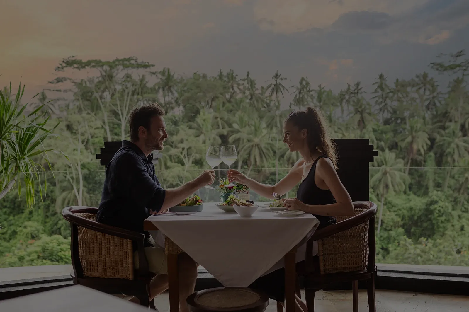 Romantic lunch for a couple enjoying the view at CasCades Restaurant.